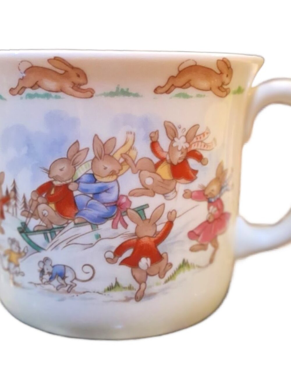 Vintage 1936 Royal Doulton Bunnykins Mug Sledding England